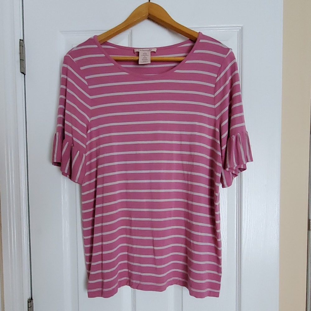 ❤ Philosophy pink white stripe short sleeve top XL